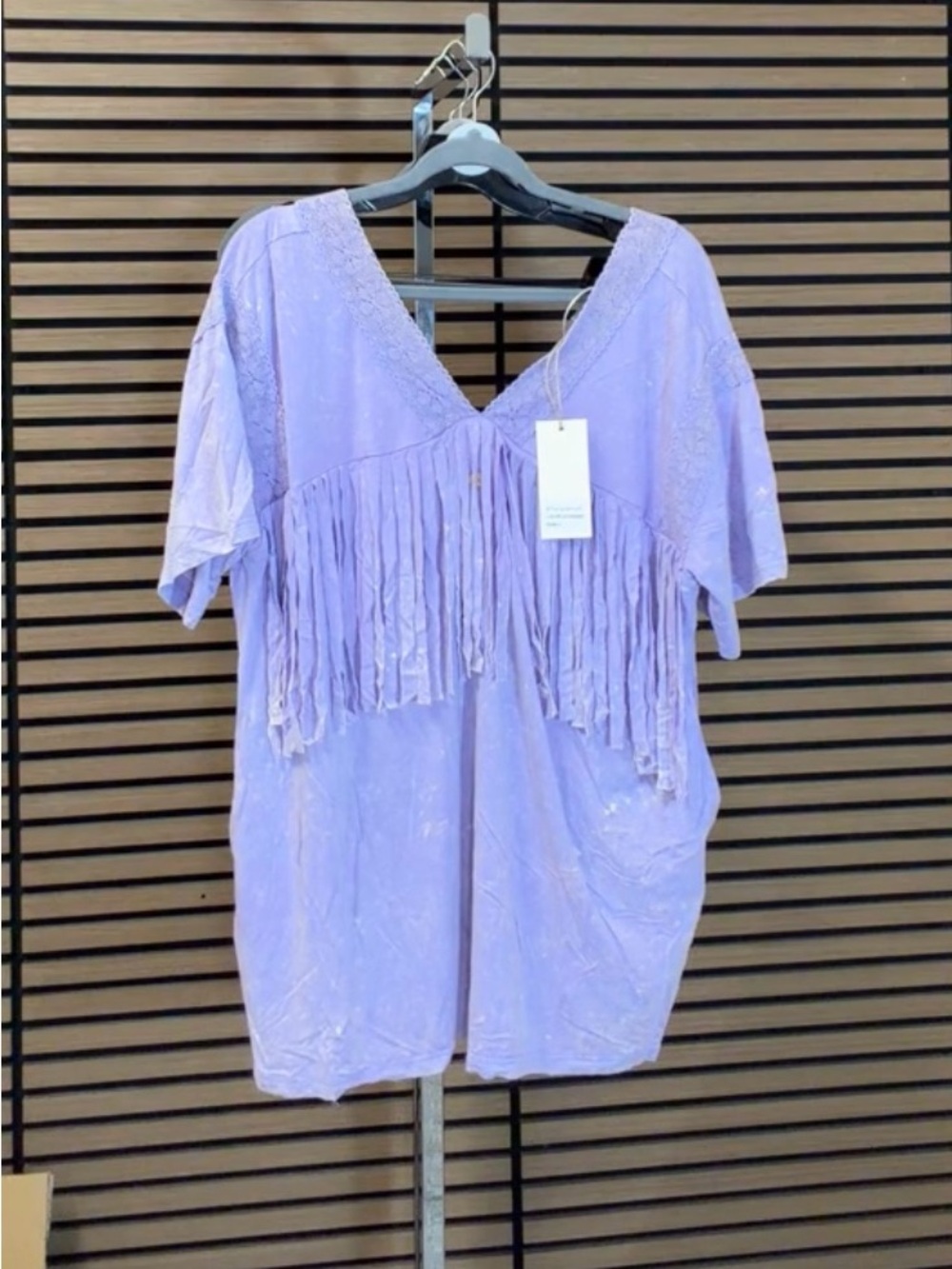 Boho Fringe V-Neck Tunic in Lavender